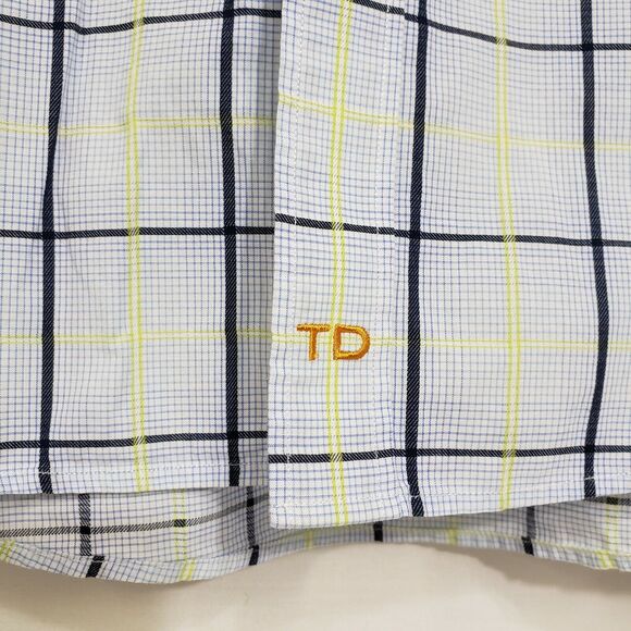 Thomas Dean Mens Shirt Size XL Blue Flip Cuff Button Front Long Sleeve Plaid - Picture 6 of 12